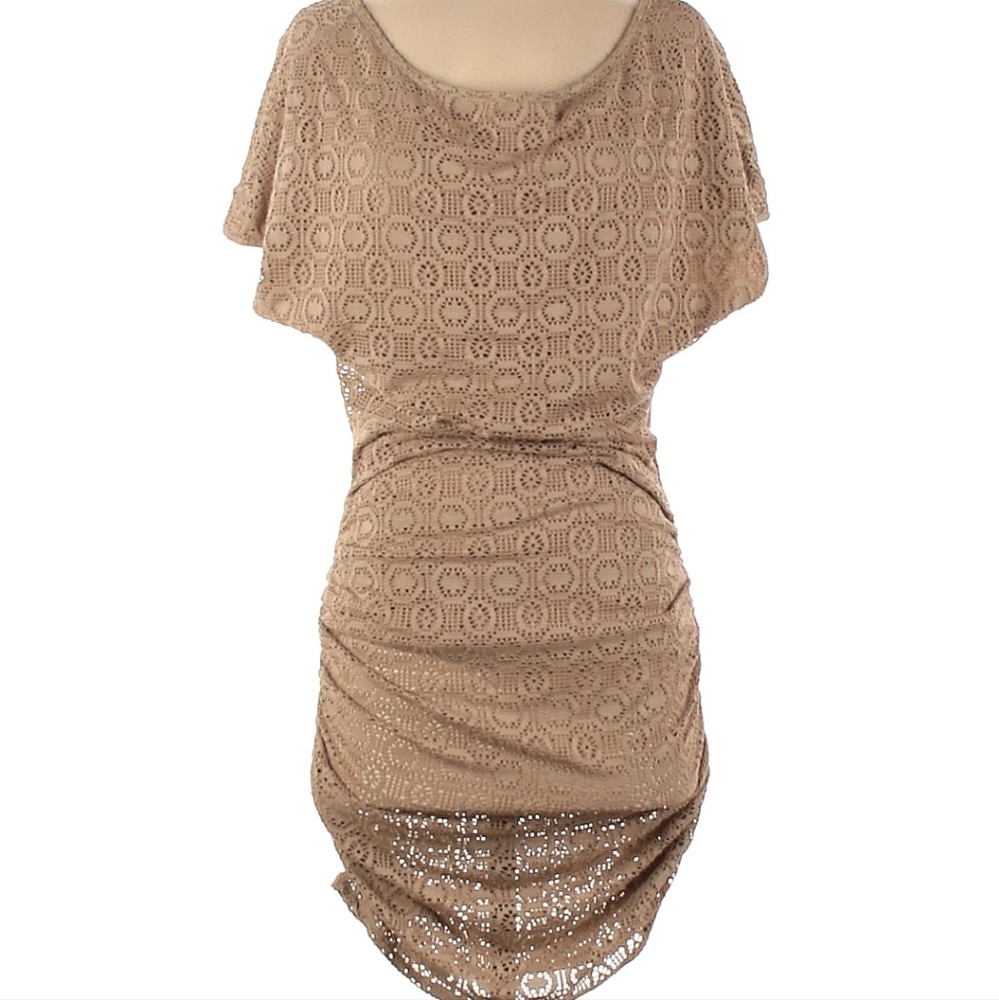 Victoria secret embroidered lace ruched tan midi dress small